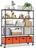 Xcity Storage Shelves, 5 Tier Heavy Duty Metal Shelving Unit with Wheels, 3000 LBS Adjustable Steel Wire Shelf for Commercial, Pantry, Kitchen, Garage, 24" D x 48" W x 72" H, Black