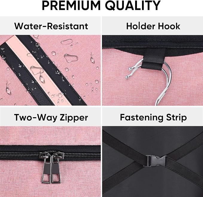 BALEINE Travel Garment Bag, Travel Suit Bag for Men, Water Resistant Carry on Garment Bag for Hanging Clothes, Garment Duffel Bag for Travel Business (Pink, 42")