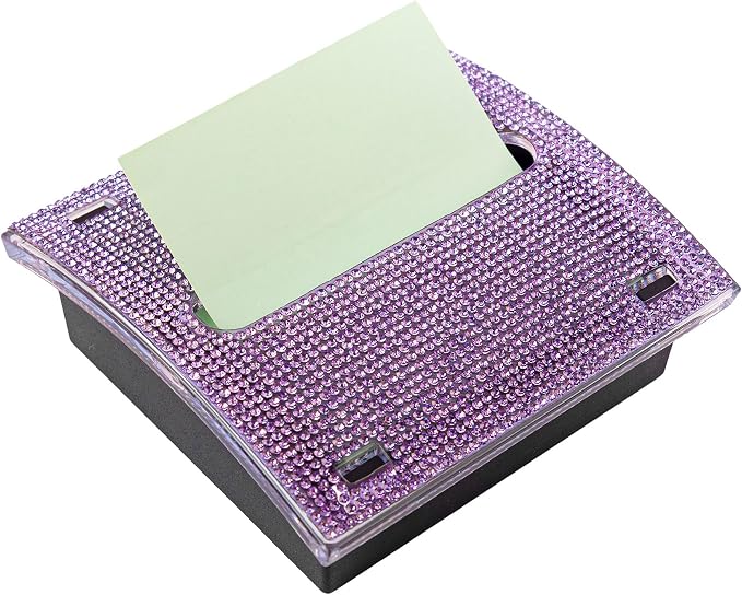 Framendino, Bling Self Sticky Note Holder 3 x 3 Inch Crystal Post It Notes Dispenser for Office Home Desk Accessories (Purple)