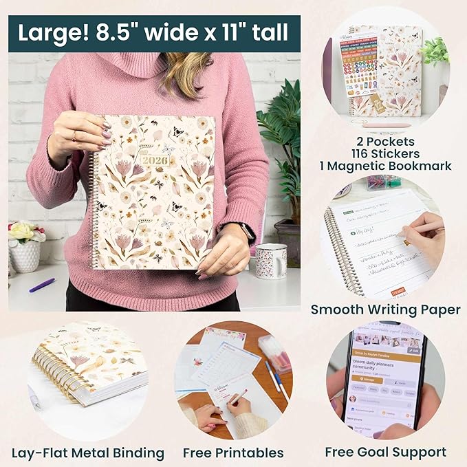 bloom daily planners 2026 Planner (January to December) - 8.5” x 11” Weekly & Monthly Dated Agenda Organizer Book with Stickers & Tabs - Flexible Soft Cover - Butterfly Garden
