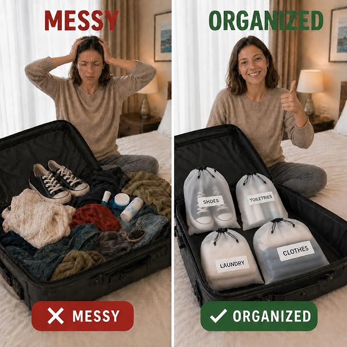 18 Pack Clear Shoe Bags for Travel Essentials, 15.7"×11.8" PEVA Drawstring, Water-Resistant, Fits up to Men’s 12–13, Reusable Storage for Clothes & Toiletries, Keep Luggage Tidy & Odor-Free