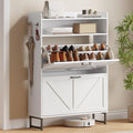 Shoe Cabinet with 2 Flip Drawers, Freestanding Hidden Shoe Storage Organizer for Entryway, Narrow Slim Shoe Rack Cabinet with Open Storage & Hooks for Front Door Entrance, Living Room, Hallway, White