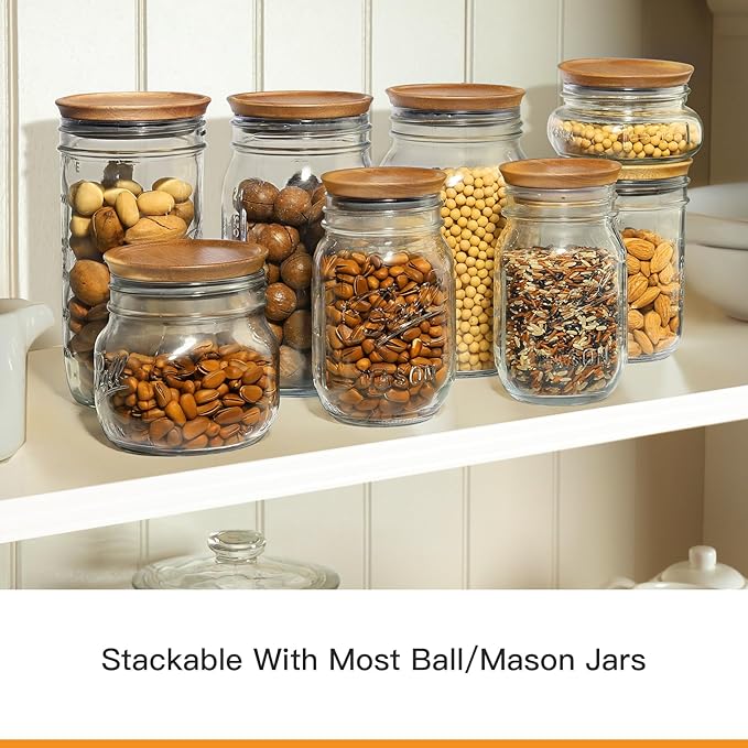Wooden Storage Lids for Ball/Mason/Kerr Jars, Food Grade Material, Reusable canning lids with Silicone Seal, 100% Fit & Airtight for Jars (12PCS-Wide)