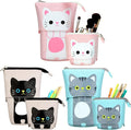 Outus 3 Pcs Standing Pencil Case Cute Stand up Pencil Pouch Telescopic Pen Holder Kawaii Stationery Pouch Makeup Cosmetics Bag for School Students Office(Gray, Black, White Cat)