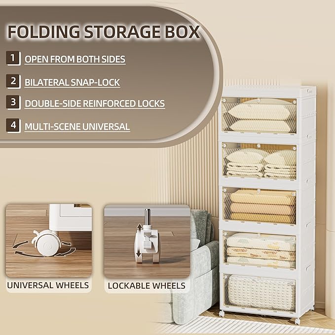 468 QT / 117 Gal Large Foldable Storage Cabinet with Wheels - Extra Capacity, Transparent Front & Back Doors, One-Pull Assembly, Silent Casters for Garage/Stockpile (PP Material)