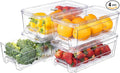 4-Pack Stackable Fruit Storage Containers for Fridge | Pull-Out Drawer Organizer Bins, With Lids & Drain Tray, Keep Fresh, Removable Refrigerator Container for Berry, Veggie, Drink
