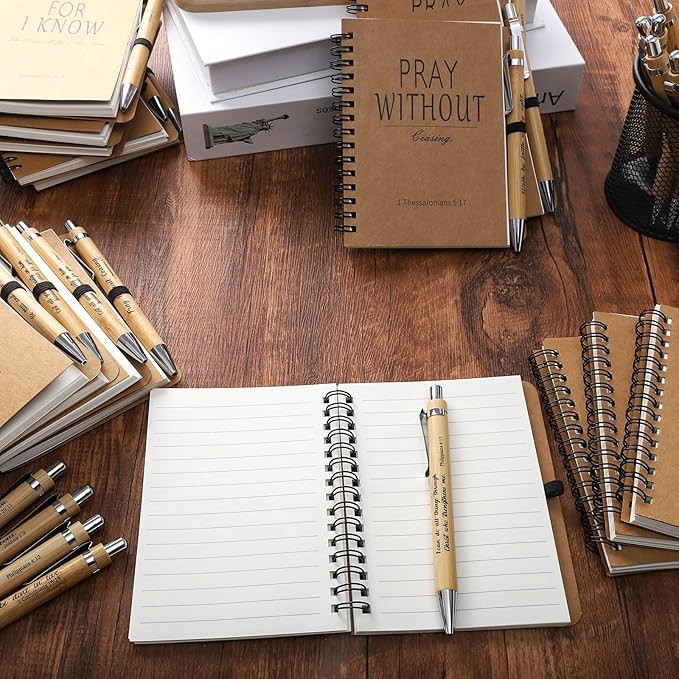 60 Pcs/30 Sets Christian Gifts Bulk Bible Verse Spiral Notebook and Pen Prayer Journal Religious Scripture Notepad Inspirational Christmas Gifts for Bible Study Groups & Church Families