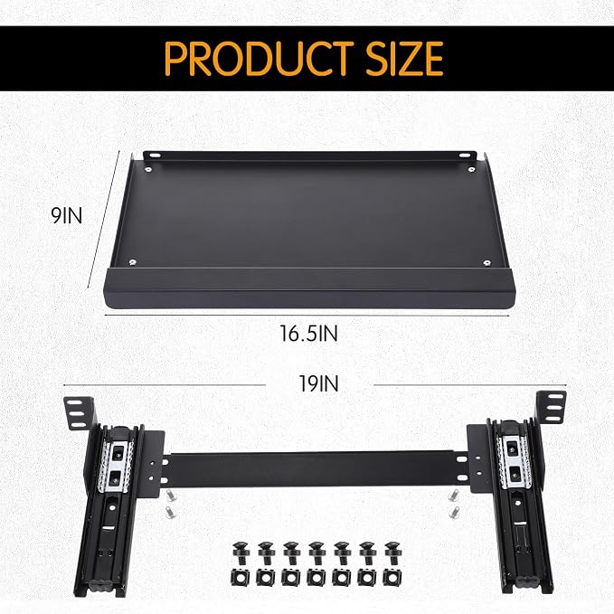 AceOrbit 1U Keyboard Tray 8" Deep, Universal 19" Rack Mount Sliding Shelf Tray 8" Deep for Network Equipment Server Rack or Cabinet