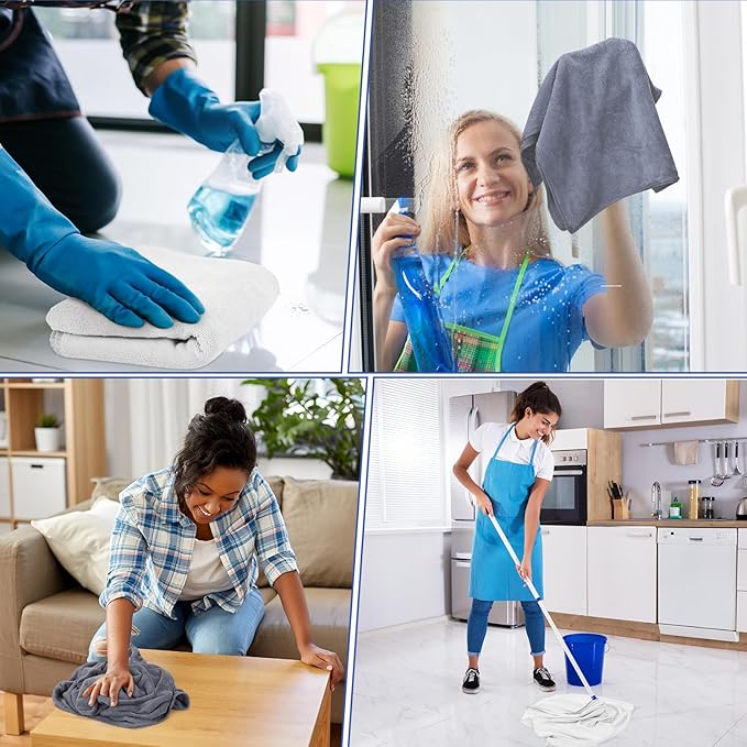 SmoothNovelty 10 Pcs Extra Large Microfiber Cloth 30" x 20" Large Floor Microfiber Towel Reusable Washable Free Lint Free Cloth Rag for Squeegee Mop Floor Window Housekeeping (White,Gray)
