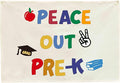 Peace Out Pre-K Graduation Banner, Natural Beige Cotton Canvas Classroom Wall Hanging Sign, Preschool Last Day of School Party Decor, Photo Backdrop for Teacher Gift and Kids, 28.5x20 Inch