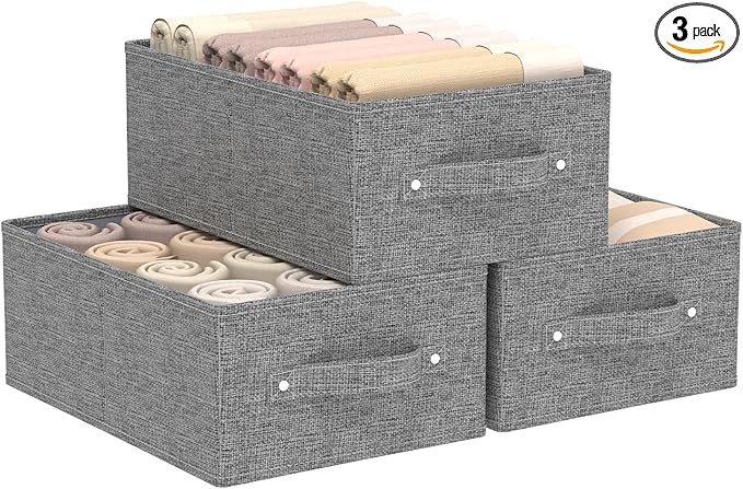 Collapsible Storage Bins, Fabric Organizer Baskets, Cube Boxes for Organizing Home, Office and Closet, Grey, 3 Pack, 13.0x9.0x5.5in