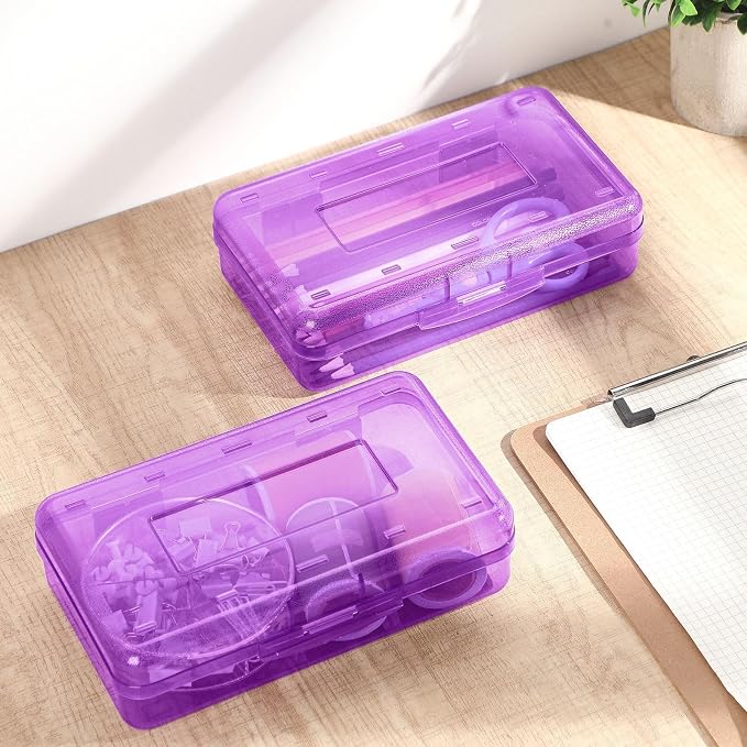 Blulu 6 Pack Large Plastic Pencil Case Box Clear Pencil Boxes Bulk Hard Crayon Box Storage with Snap Lids 8.1 x 4.7 x 2.2 Inch Painting Organizer Classroom Stationery School Supplies (Purple)
