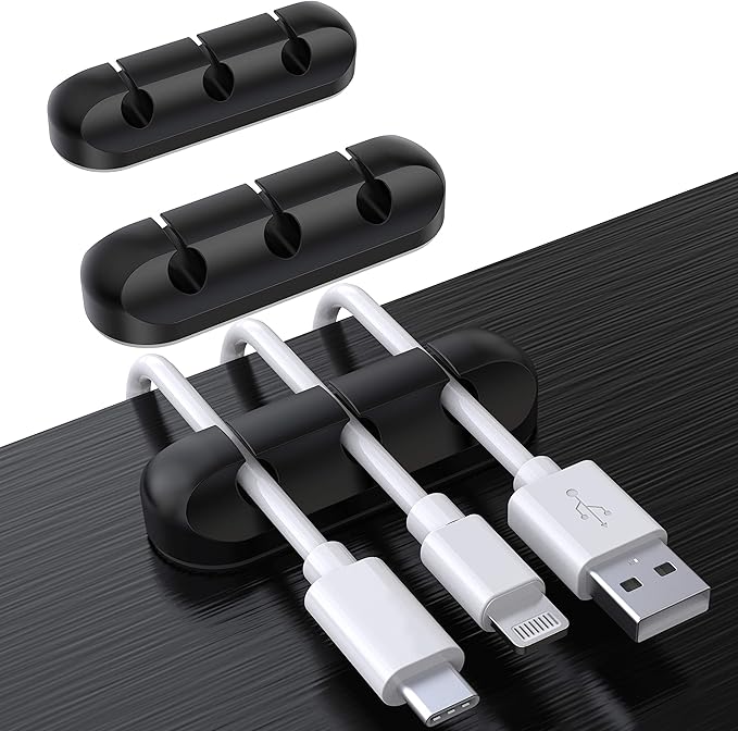 SOULWIT Cable Holder Clips, 3-Pack Cable Management Cord Organizer Clips Silicone Self Adhesive for Desktop USB Charging Cable Nightstand Power Cord Mouse Cable Wire PC Office Home