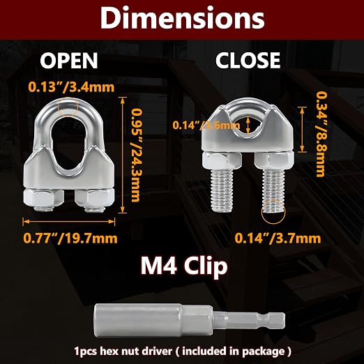 16PCS M4 5/32 Inches Stainless Steel Wire Rope Clips Cable Clamp