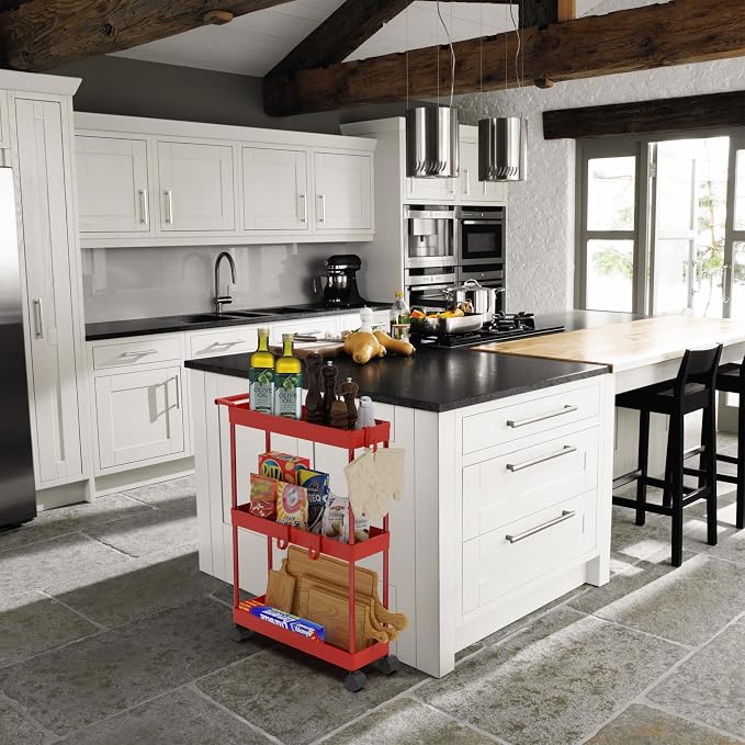Simple Houseware 3-Tier Slim Rolling Cart w/Handle 5.5" Wx27.5 H, Red | Storage Cart for Narrow Space (5.5-Inch Wide) Kitchen, Bathroom, Laundry Room