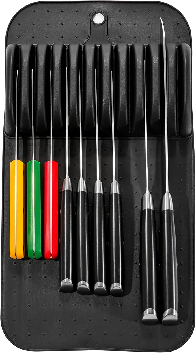 madesmart Classic Knife Mat for 11 Knives with Soft Grip Base, Carbon, Large (Pack of 6)