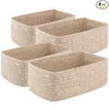 OIASKET 4 Pack Small Storage Shelf Baskets for Organizing, Mini Woven Rope Storage Bins for Towels, Cute Decorative Closet Organizer，Baby Nursery, Gift Empty Baskets -13.78''Lx9.84''Wx5.51''H-Brown
