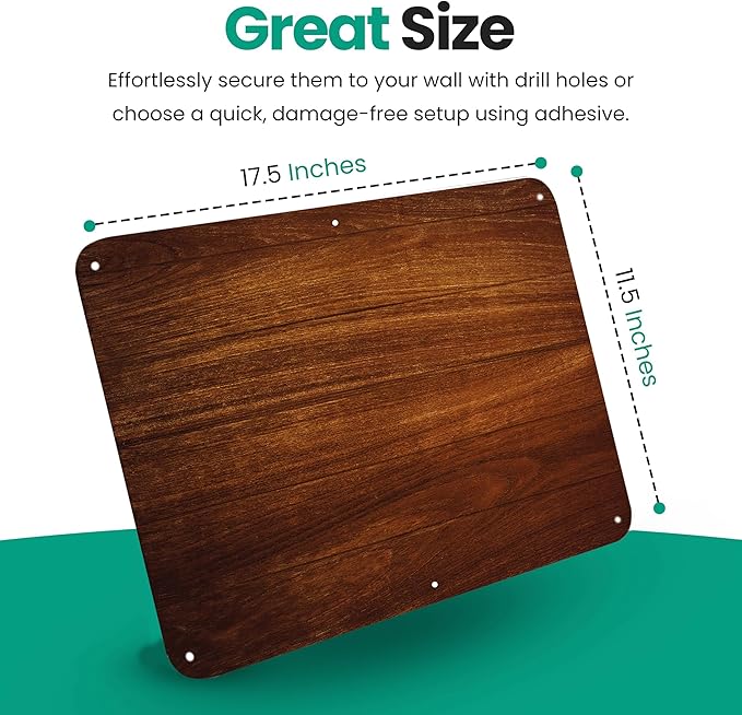 17.5X11.5inch Large Stainless Steel Plate for Magnets, 3M Adhesive Back, Mounting Screws, Ideal for Magnetic Shelf, Spice Holders, Colorful Magnets as a Gift (Timber, 1 Pack)