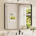 TETOTE Black Framed Mirrors for Bathroom, 42 x 36 Inch Modern Decorative Wall Mounted Rectangle Matte Framed Vanity Mirror (Horizontal/Vertical)
