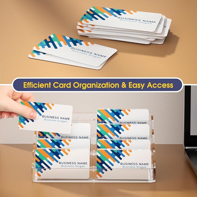 MaxGear 4 Pack Acrylic Business Card Holder, Card Display Stand, 8 Pockets | 4-Tier Freestanding Design, Clear Acrylic Construction, Fits Standard Business Cards for Reception, Office and Countertops