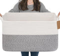 Goodpick Woven Storage Baskets for Organizing 22”x17”x12” Large Blanket Basket for Living Room Home Decor, Rectangle Rope Toy Basket for Kids, Gift Baskets Empty with Handles, Gray