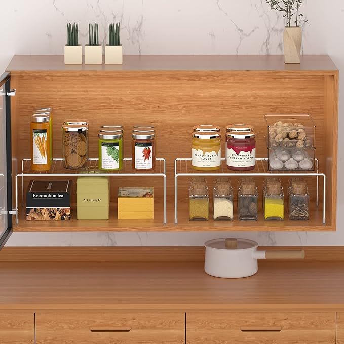 iPEGTOP Set of 6 Kitchen Cabinet Shelf Organizer, Medium (13 x 9.4 Inch) Bathroom Cabinet Organization Wire Shelf Rack, Rustproof Storage Space Saver Shelves for Countertops Pantries Utensils -Chrome