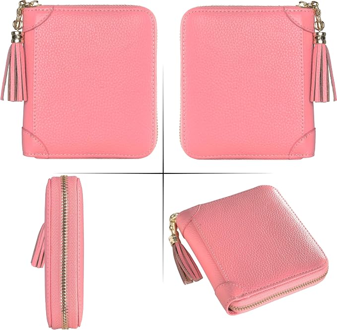 Easyoulife Womens Credit Card Holder Wallet Zip Leather Card Case RFID Blocking (Pink)