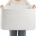 Large Laundry Basket/Hamper, 22"x17"x12", White | Rectangle Woven, Toy Storage, Baby Blanket Basket, With Handle, Shelf Basket