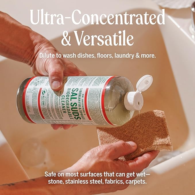 Dr. Bronner's Sal Suds Biodegradable Cleaner (Fir & Spruce, 1 Gallon) – All-Purpose Pine Mop Soap & Detergent for Floors, Multi-Purpose Household Formula, Dish Degreaser & Laundry Use