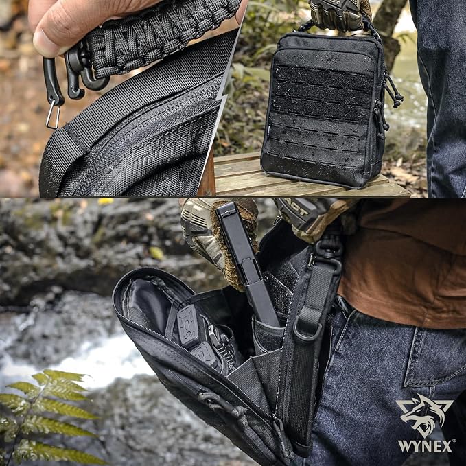 WYNEX Tactical Molle Admin Pouch, Molle Pouches of Double Layer Design | Utility EDC Pouch Organizer, Modular Tool Pouch, Medical EMT Attachment Bag,Large Capacity, Elastic Webbing Insert Panel