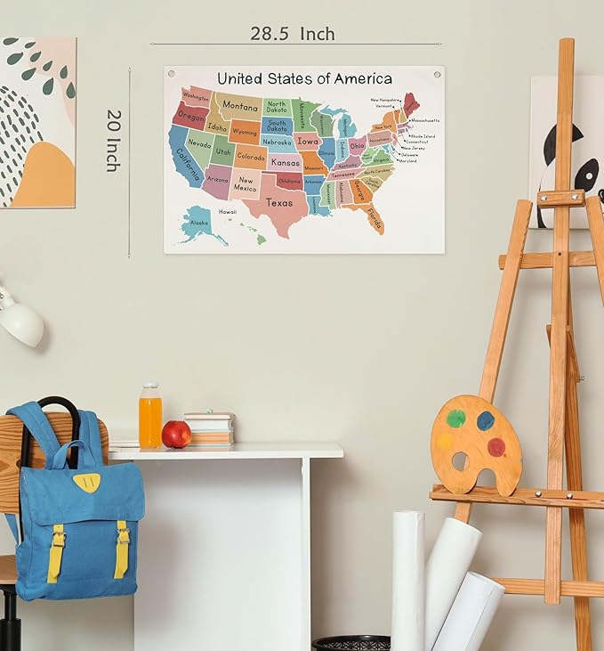Classroom Wall Flag Decor-Teacher Gift-Inspirational Back to School Wall Banner Decor-Map Theme Education-Hanging Rectangular Canvas Banner for Classroom Teacher Office Reading Corner