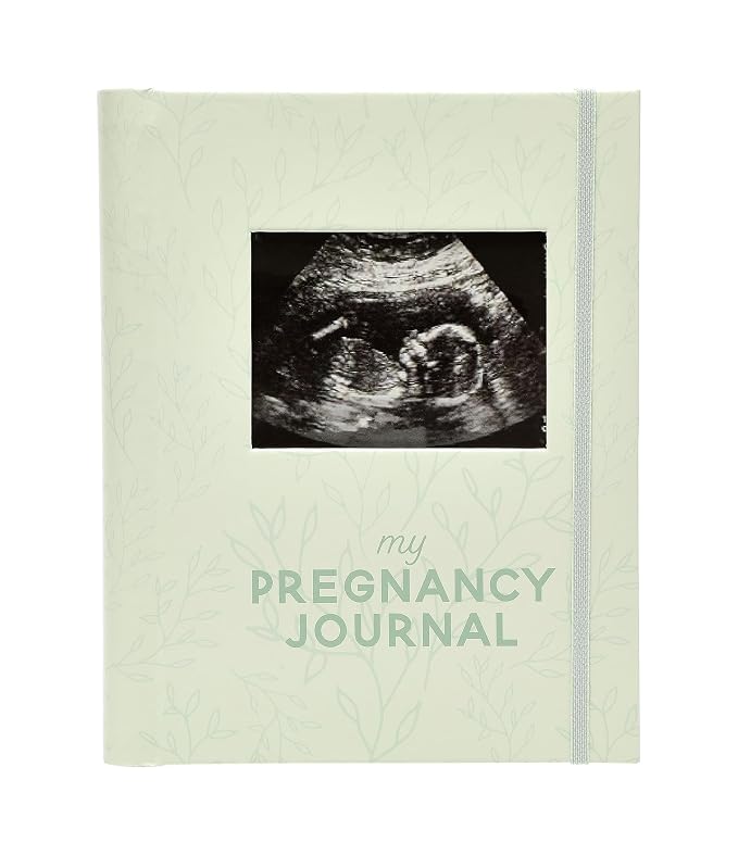 Pearhead My Pregnancy Journal, Guided Pregnancy Memory Book with Sonogram Photo Insert, Trimester Milestone Tracker & Keepsake for Expecting Moms, Baby Shower Gift, Sage Green Leaf