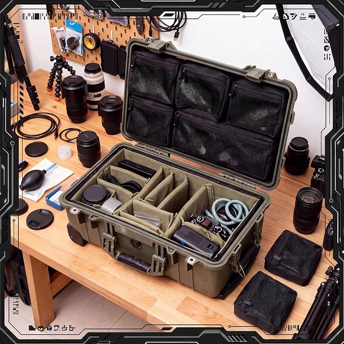 Thinkday Mesh Lid Organizer Include 5 Nylon Removable Pockets 1 Hook and Loop Strap and 6 Screws Fits Camera Case, Diving Dry Boxes, Hard Cases & Toolboxes