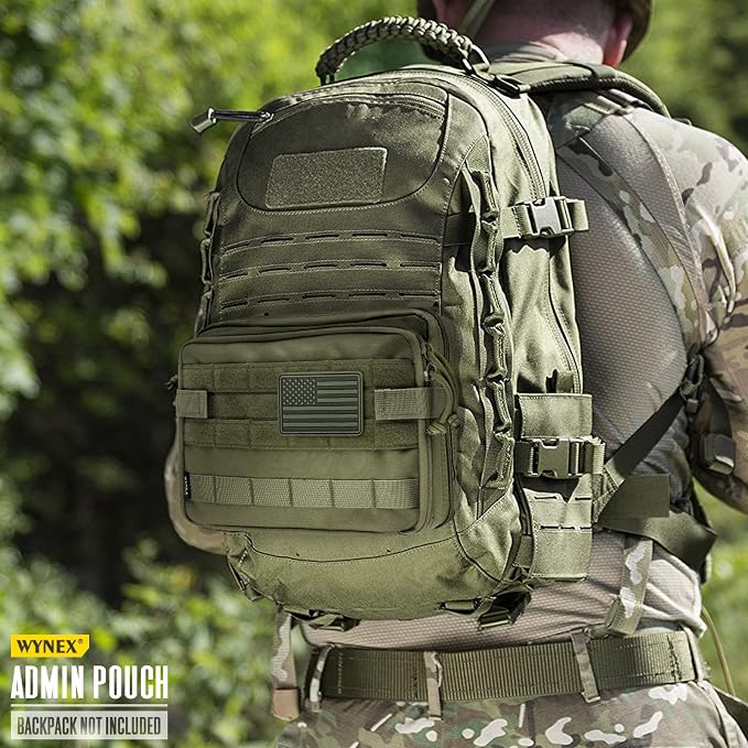 WYNEX Tactical Large Admin Molle Pouch of Double Layer Design EDC Organizer | Molle EDC EMT Utility Pouches with Map Sleeve Modular Tool Bag Large Capacity Flag Patch Included