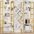 INNOD 70x70” Triple 5 Tier Book Shelf, Large Wooden Bookcase with 17 Open Display Shelf, Modern Tree Bookshelf Metal Frame Tall Book Case Furniture for Living Room Bedroom Home Office White & Gold