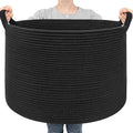 Goodpick Large Woven Basket for Blankets, Nursery & Living Room Decor, 85L | 21.7 x 21.7 x 13.8 In Toy Storage Basket for Nursery, Blanket Basket for Living room, Laundry Basket, Black