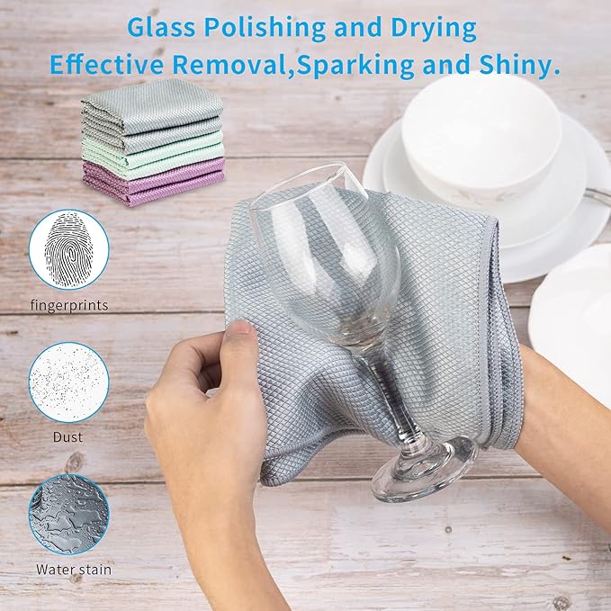Easy Clean Fish Scale Nanoscale Cleaning Cloth,Streak Free Microfiber Glass Cleaning Cloths for Window Mirrors Windshields,Lint Free Microfiber Polishing Cleaning All-Purpose Towel Pack of 6(Purple)