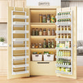 Narrow Over the Door Pantry Organizer - 8 Tiers Height Adjustable Pantry Organizers and Storage with Dense Mesh Baskets, Metal Spice Rack for Kitchen Bathroom (White, 12.2"W x 4.6"D x 69.1"H)
