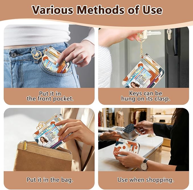 Giancomics Slim Wallet Credit Card Holder Women, Abstract Boho Art Rfid Blocking Small Card Case, Keychain Thin Pocket Curved Zipper Wallet, Travel Card Holder PU Leather ID Window, Ladies Female Gift