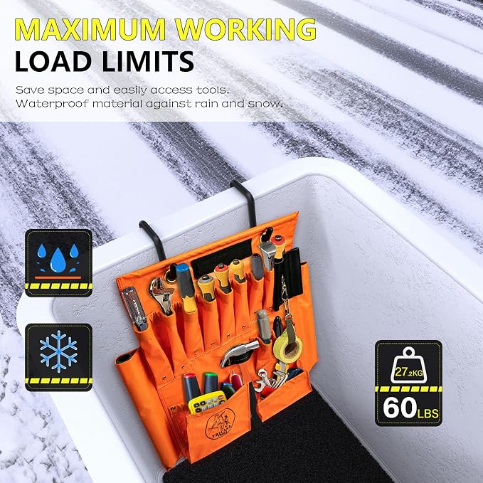 Lineman Tool Board, Aerial Apron, Bucket Truck Tools Organizer with Over 16 Pockets, Tool Organizer for Bucket Trucks and Lineman, Includes Two 2” Bucket Hooks