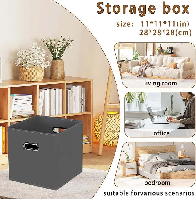 STOREONE Fabric Storage Bins Cubes Baskets Containers-(11X11X11) with Dual Handles for Shelf Closet, Nursery Home ， Bedroom Organizers, Foldable Set of 1 (grey)
