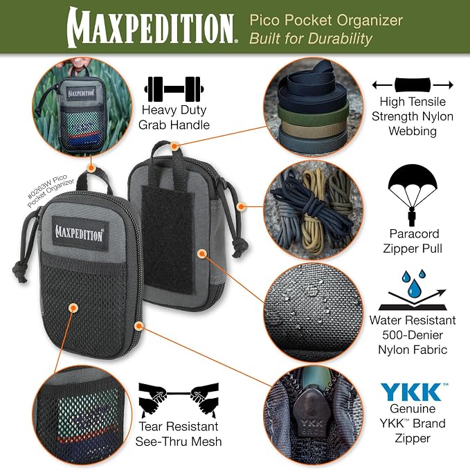 MAXPEDITION Pico Pocket Organizer, Ultra Compact EDC Gear Pouch, Tactical Utility Pouch for Everyday Carry, Tools, Gadgets, Outdoor First-Aid Kit, Survival
