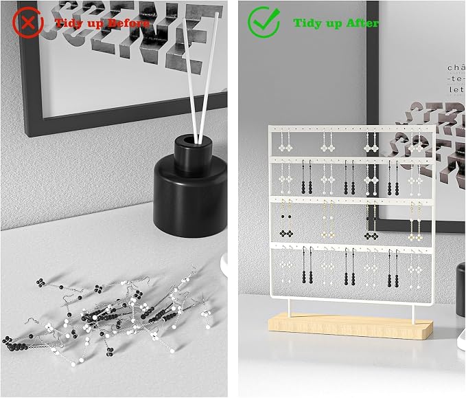 Julysky Earring Holder Organizer, Earring Stand, 4 Layers, White