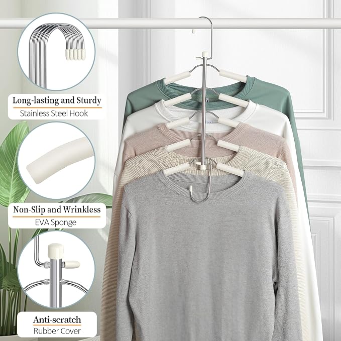 Clothes Hangers Space Saving Shirt Hangers, Non Slip Multi Shirt Organizer for Closet with Foam Padded Closet Organizers and Storage for T Shirt Short Dress Sweater Blouse Hoodie Coat Beige 4 Pack