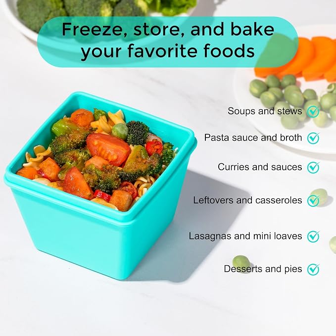 Gemice 1-Cup Silicone Freezer Molds with Lids, Individual 4-Pack | Oven & Dishwasher Safe, BPA-Free Soup Portion Cubes Trays, Freezer Containers for Food Storage