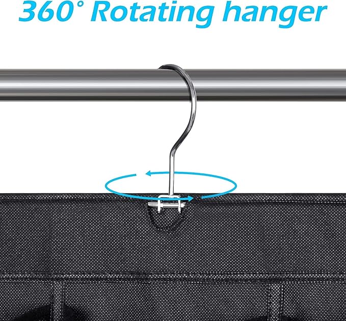 MISSLO 30 Large Pockets Dual Sided Hanging Shoe Rack for Closet Organizer with Rotating Hanger Hanging Shoe Shelves, Black
