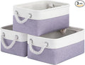 Storage Baskets for Shelves 11.8x7.9x5.2 Inch, Foldable Fabric Storage Bins with Handles, Small Storage Baskets for Organizing Closet, Office, Home Organization (3-Pack, White&Purple)