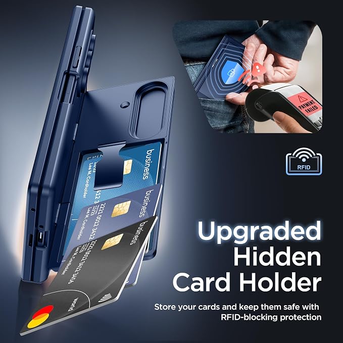 TONGATE Wallet for Z Fold 8 Ultra Case with Privacy Film & Stand, Blue | 4-Card Holder, Anti Spy, Camera Cover, Full Hinge Protection Phone Case for Galaxy Z Fold 8 Ultra Office Business Outdoor