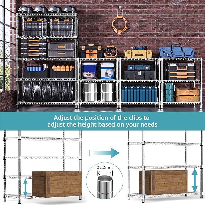 M MZG 1750 LBS Storage Shelves 5-Tier Utility Shelving Unit Steel Organizer Wire Rack for Home,Kitchen,Office,Garage, Capacity 17.7" D x 47.2" W x 72.3" H