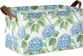 Watercolor Blue Hydrangea Flowers Storage Bins for Shelves with Labels&Handles Fabric Organizer Bin Foldable Rectangle Storage Basket Boxes for Closet, Bathroom, Home, Living Room